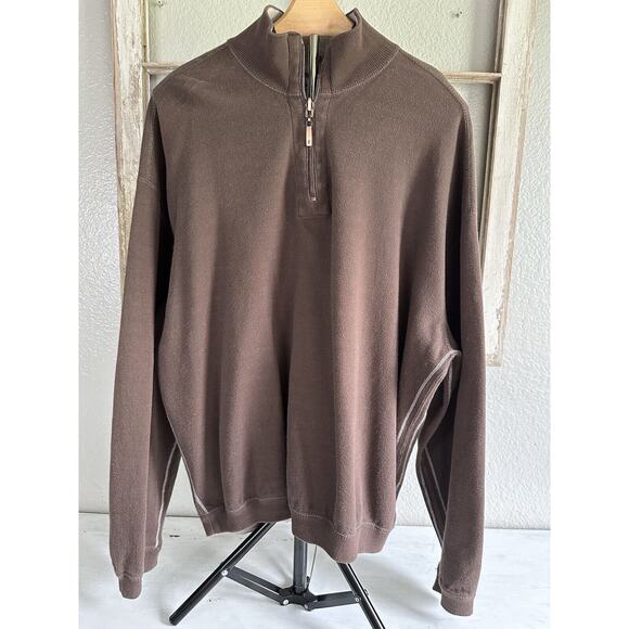 Izod 1/4 Zip Pullover Sweatshirt Men’s XL Dark Brown Long Sleeve Stretch - Picture 1 of 11
